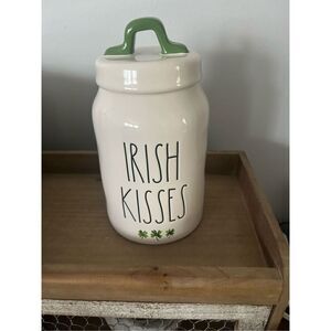 Rae Dunn IRISH KISSES Ceramic Caniste Green Shamrocks
